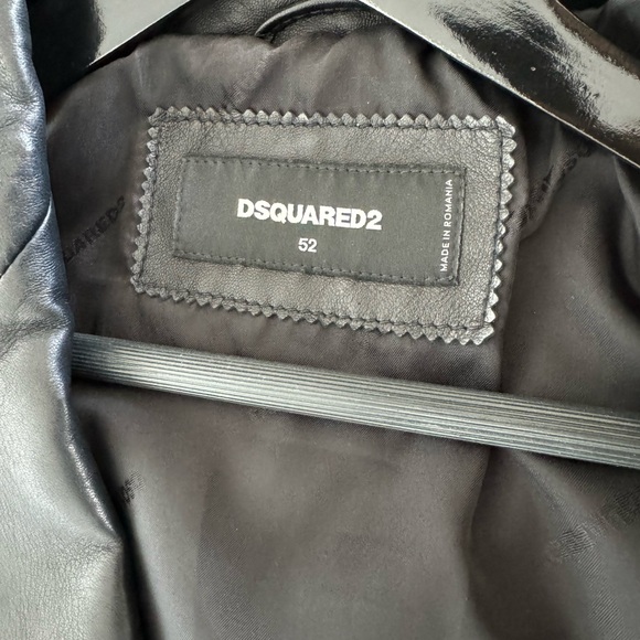 Dsquared2 Black Leather Print Biker Jacket Size 52 - Picture 15 of 15